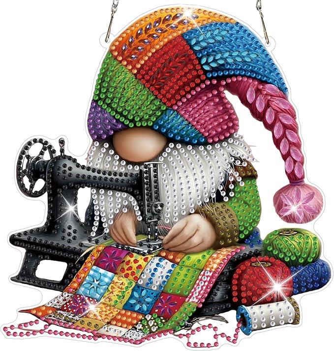 HEIBAGO Gnome Diamond Art Hanging Kits for Adults, 5D Special Shaped Crystal Diamond Painting Kit, DIY Pattern Window Pendant Gem Art Kit for Home Wall Decor 8.3 x 8.3 Inch