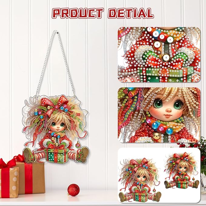 KEYIFA Christmas Diamond Painting Kit, DIY Cute Diamond Art for Adults, Diamonds Painting Pendant Special Shaped Rhinestone Window Hanging Ornaments Home Garden Wall Door Decoration, 20cm Width