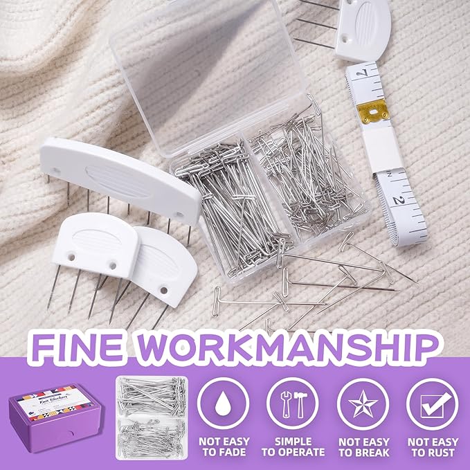 Opstin 130Pcs Knit Blocking Pins Kit for Knitting & Crochet Projects,20 Knit Blockers, Blocking Combs, Knitting Block Pins for Blocking Mats, Crochet Block Kit with 100 T-Pin and Storage Box