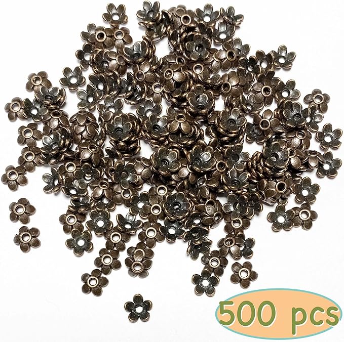Heather's cf Flower Bead Caps Custom Fancy Charm Jewelry Making Spacer Kit Findings Bulk Vintage for Bracelets Earrings Necklaces Rings Beading Supplies Craft Non Tarnish DIY (Copper Petal - 500 Pcs)