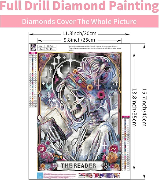 GEEHEIY Skull Diamond Art Kits for Adults, 5D Skeleton Diamond Painting Kits for Beginner, DIY Reader Gem Art Dots for Adults, Perfect for Home Wall Decor 12x16 Inch