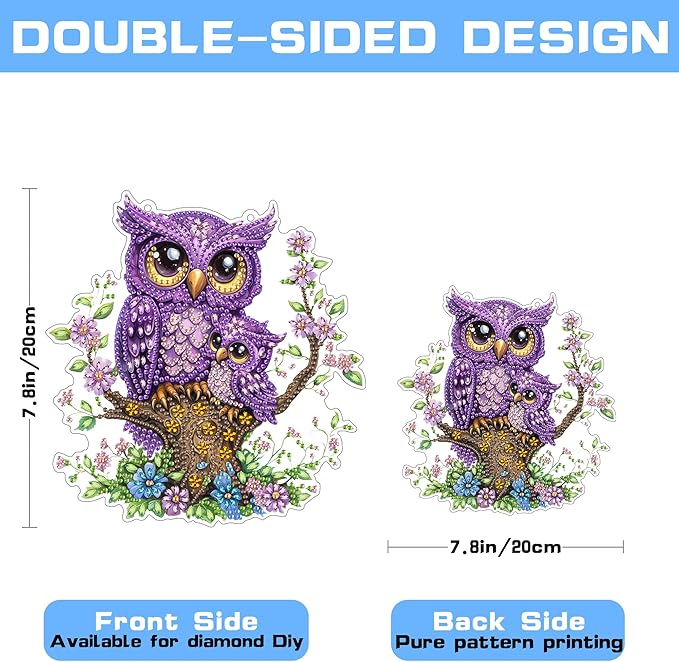 VAIIEYO Owl Diamond Art Hanging Ornament, Animal Bird Diamond Painting Suncatchers Window Hanging Kit with Chain, 7.5x7.5 inch Crystal Pendant Art Craft for Gift Home Wall Front Door Decoration