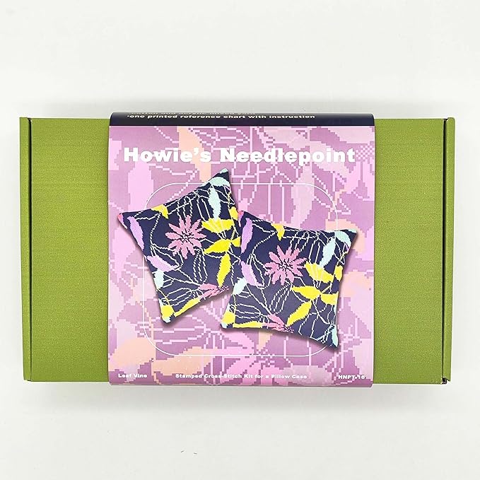 Howie's Needlepoint Needlepoint Kits for Adults, Pillow Front Cross Stitch Kit with Embroidery Pattern on Canvas, Yarn, 2 Needles and Instruction, 16 x 16inch(Leaf Vine)