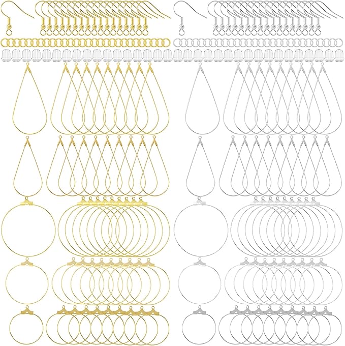 OIIKI 700pcs Hypoallergenic Earring Making Kit, Gold/Silver Plated Earring Hooks, Earring Beading Hoop, Clear Rubber Earring Backs, Jump Rings for DIY Jewelry Making, Earring Making Supplies