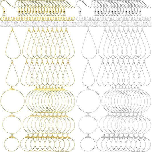 OIIKI 700pcs Hypoallergenic Earring Making Kit, Gold/Silver Plated Earring Hooks, Earring Beading Hoop, Clear Rubber Earring Backs, Jump Rings for DIY Jewelry Making, Earring Making Supplies