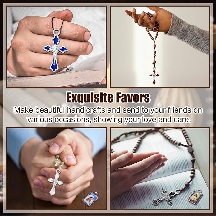 Rosary Making Kits Supplies Cross and Center Medal Charm Alloy Picture Religious Charms Crucifix Pendant for DIY Jewelry Making Prayer Bracelet Necklace Earring