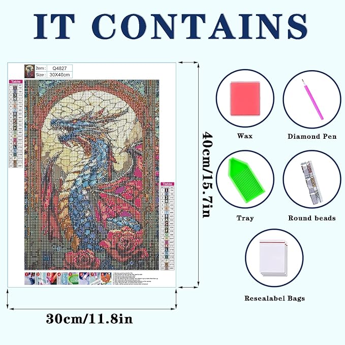 DOTZSO Dragon Diamond Painting Kits for Adults, Easy DIY 5D Round Full Drill Diamond Art kit Diamond Dot Crystal Gem Art and Craft for Beginners Home Wall Decor 12x16 Inches