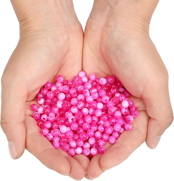 bonny boxx 1000pcs 6mm rose jade round beads, smooth acrylic balls, plastic resin gumball bubblegum chunky beads for necklace & bracelet making, crafting supplies