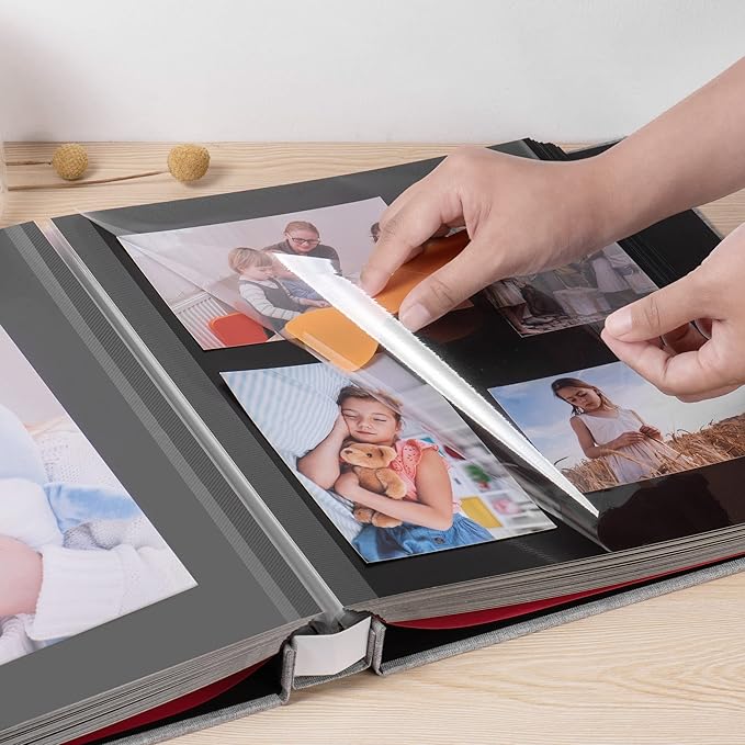 Large Photo Album Self Adhesive 4x6 5x7 3x5 8.5x11 Scrapbook Magnetic DIY Scrapbook Length 13 x Width 12.8 (Inches) 120 Black Sticky Pages Linen Cover DIY Photo Album(Grey)