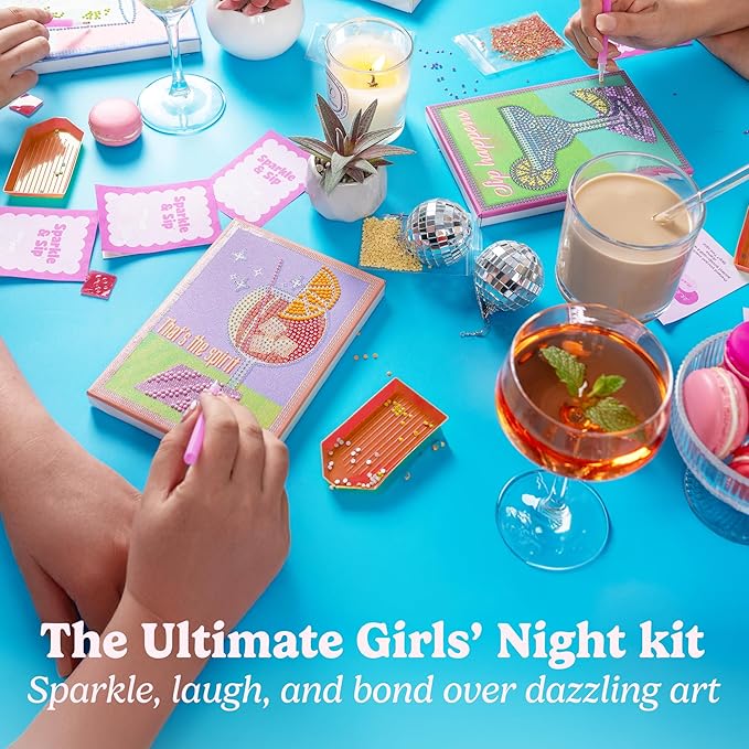 HOUSE OF PARTY Diamond Art Paintings | Girls Night Diamond Art Kit for Adults | Fun & Easy Craft Kit with Conversation Cards, Curated Music Playlist, and Wood Frames for Ready-to-Hang Art