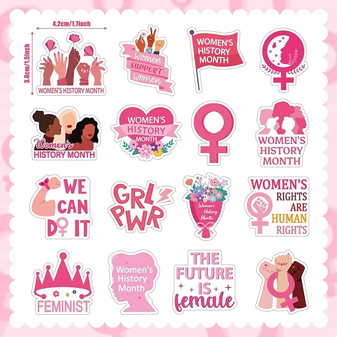 beyumi women's history month sticker - 1000pcs women's history month stickers in 2 rolls waterproof vinyl inspirational feminist stickers girl power rights decal party gifts bottle scrapbooking decor