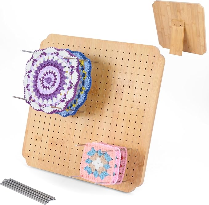 13" Crochet Blocking Board with 15 Pegs/Pins,Granny Square Blocking Board,Blocking Boards for Crochet Projects,Wooden Crocheting Accessories Gifts for Crocheters.