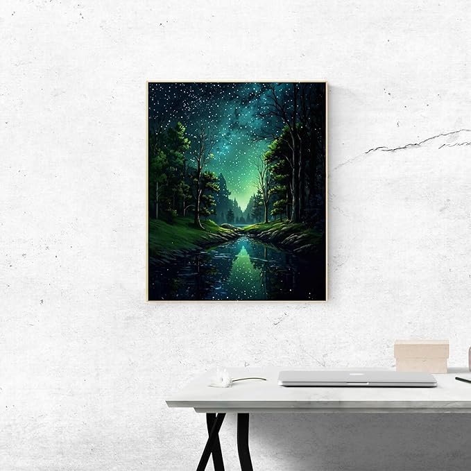ldazao Starry Night Paint By Numbers Kit for Adults Beginner Forest Adult Paint By Number Kits Canvas Adults' Paint-By-Number Kits DIY Oil Painting for Gift Home Wall Decor 16x20 Inch