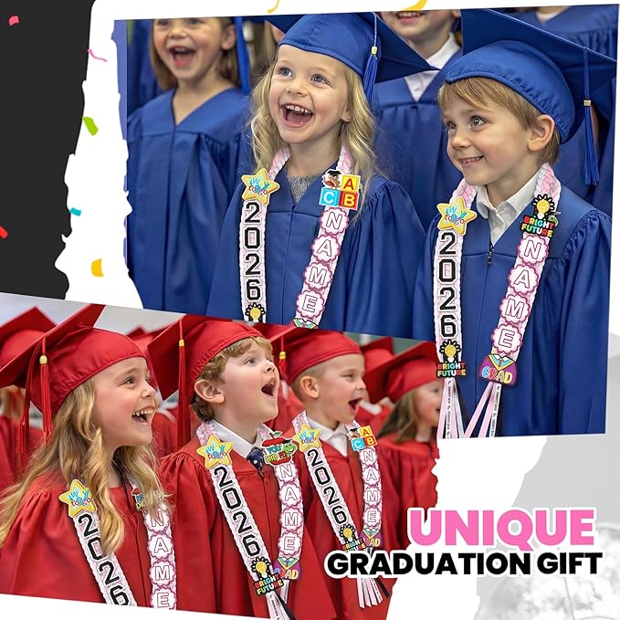 Juexica Kindergarten Graduation Ribbon Leis Class of 2026 Braided Necklace Making Kit with Alphabetic Decorative Cards Preschool Kids Grad Graduation Party Gifts(Pink, White)