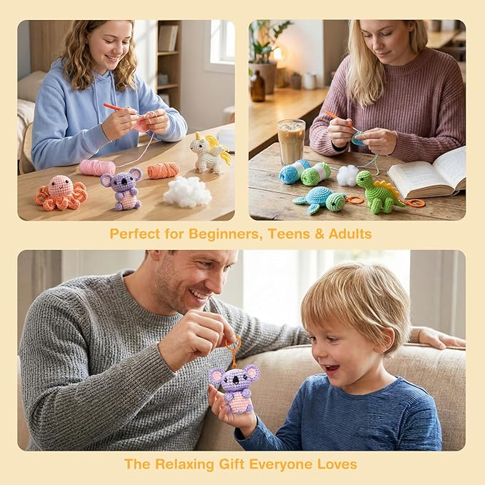Avenir Beginner Crochet Kit for Adults & Teens - Small Portable Animals Kit with Keychain, Complete Supplies & Video Tutorials, Perfect Arts & Crafts Gift for Women & Girls (Baby Stegosaur)