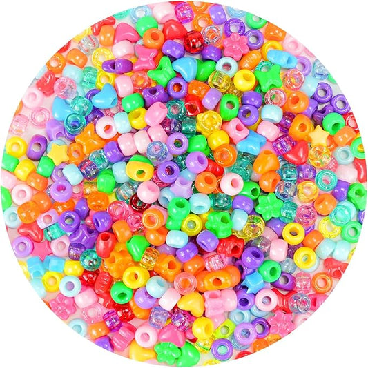 Rainbow Pony Beads Mix 1000pcs Easter Basket Stuffers, Hearts Flowers Stars Butterflies Assorted Bead Charms Set, Colorful Craft Beads for Bracelets Jewelry Making DIY Art Projects