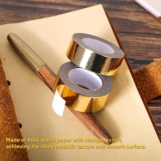 Solid Foil Washi Tape - Low Tack Self Adhesive Decorative Washi Tape Shiny Metallic Color - 3/5 Inch Wide and 66 FT Long Total, Gold