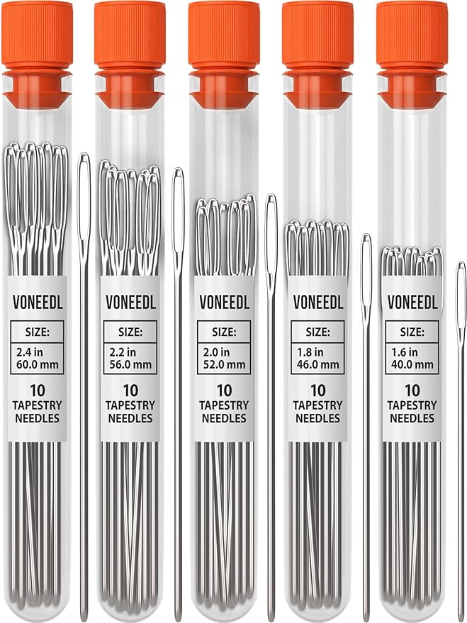 VONEEDL Large Eye Blunt Tapestry Needles (Pack of 50) - 5 Sizes with 5 Storage Tubes - Perfect for Darning, Embroidery, Cross-Stitching, Needlepoint, Crafting, Knitting, Weaving, and DIY
