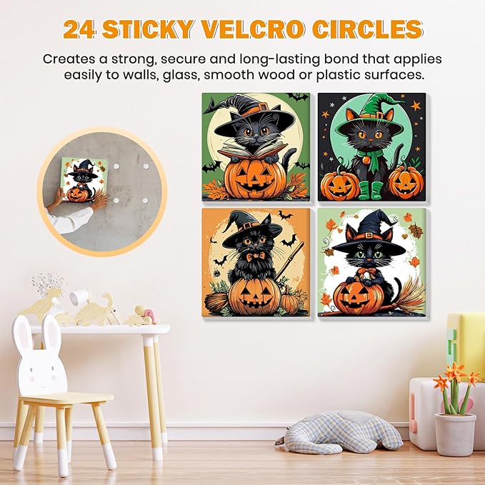Bowetile 4 Pack Halloween Framed Paint by Numbers for Adults, Black Cat Paint by Numbers for Kids Ages 8-12 on Canvas, Easy Acrylic Cartoon Number Painting Halloween Gifts for Home Wall Decor, 8x8in