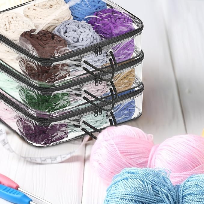 5 Pack Clear Yarn Storage Bags, 12x16x4 Inches Yarn Storage Organizer Tote Bag for Knitting Needles Crochet Hooks Yarn Balls Yarn and Unfinished Project