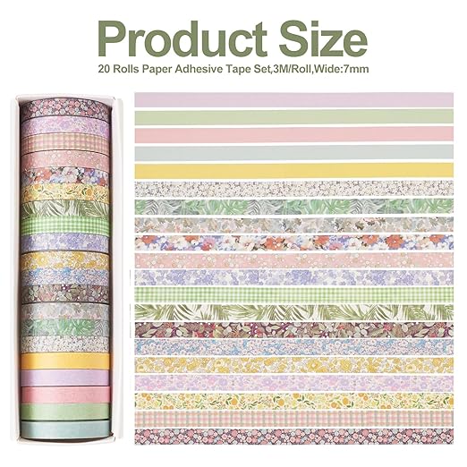 20 Rolls Vintage Flower Washi Tape Set, Rustic Floral Washy Paper Tape Decorative Tape 7mm Wide Assorted Masking Tape Decor Sticker for Scrapbooking Bullet Journal Planner Gift Wrapping DIY Crafts