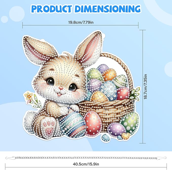Bowetile Easter Hanging Diamond Art Kits for Adults Kids, 5D Special Shape Diamond Painting Rabbit Kits, Easter Diamond Gem Art Suncatchers Painting Pendant Home Decor, Gifts for Kids