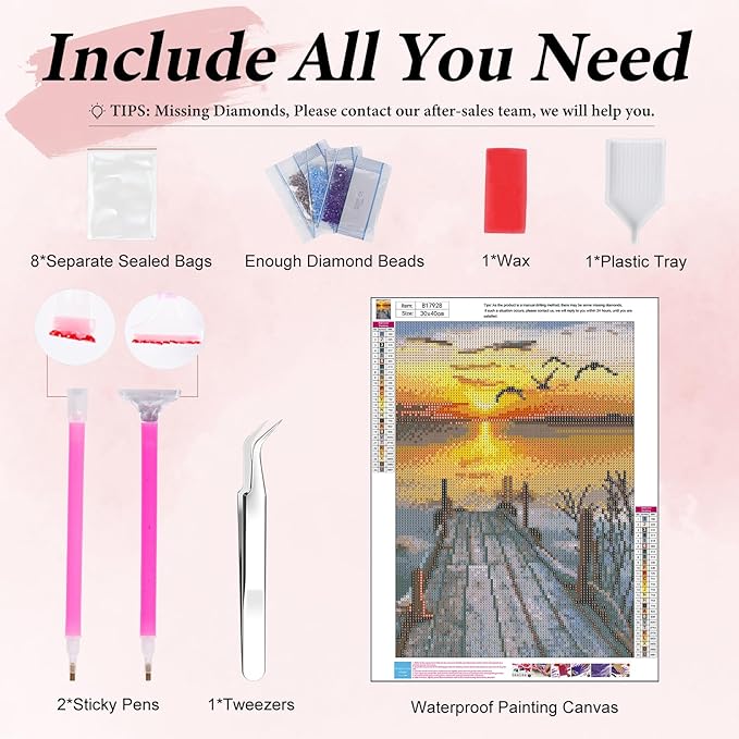 Yezavesu Sunset Diamond Art Kits for Adults, Landscape Diamond Painting Kit for Beginners, 5D DIY Round Full Drill Painting with Gem Art Craft Kits for Home Wall Decor 12x16 Inch