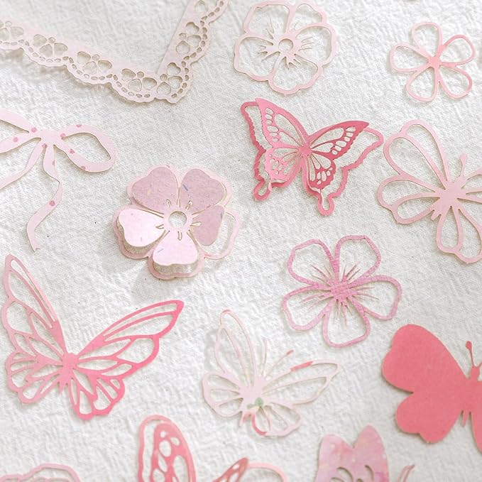 138 PCS Vintage 3D Hollowed Flower Butterfly and Window Frame Stickers, Creative Scrapbook Stickers for DIY Diary Junk Journal Handbook Journaling Scrapbooking Supplies Kit Pop-up