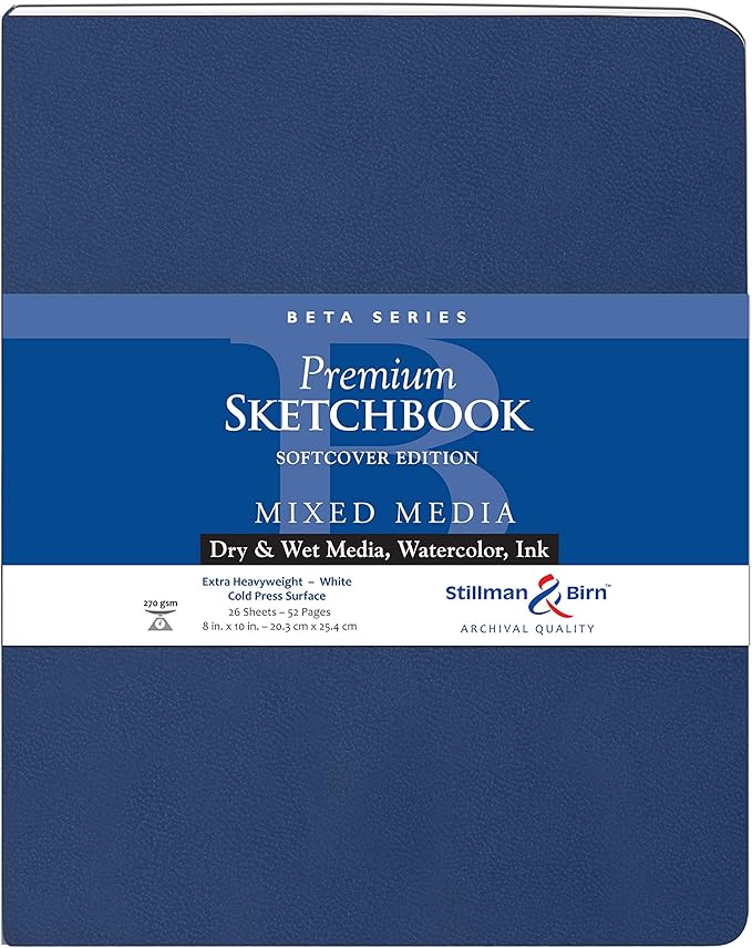 Stillman & Birn Beta Series Softcover Sketchbook, 8" x 10", 270 GSM (Extra Heavyweight), White Paper, Cold Press Surface