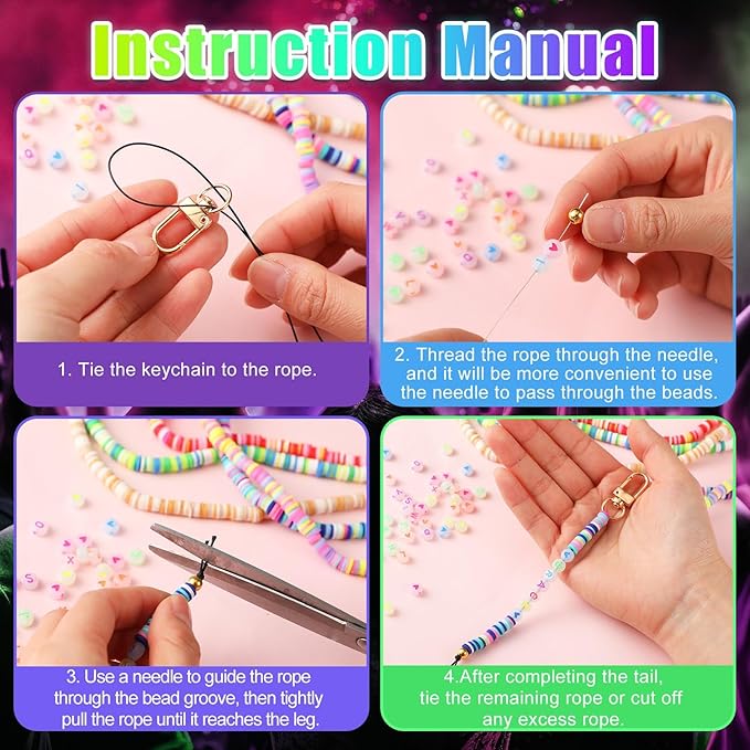 Ferreve 4948 Pcs Friendship Keychain Making Kit DIY Gift Friendship Key Chain Crafts Clay Beads Charms Letter Name Bead Jewelry Accessories for Women Birthday Christmas Party Favors (Glow Style)