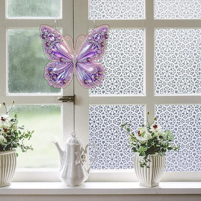 ARPADAMO Hanging Diamonds Art kit for Adult,DIY Butterfly Pendant Diamonds Painting Art Kit, 7.8x7.8 inch Acrylic Diamonds Painting Board Kit Ornament, Special Crystal Diamond Hanging Ornament