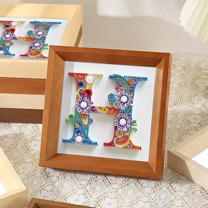 MVVMTOP Diamond Painting Kit, 5D DIY Letter H, Special Shape Crystal Artificial Diamond Art Partial Mosaic Handicraft for Beginners, Wall Decor Gift for Bedroom, Office, Living Room 6.7x6.7in