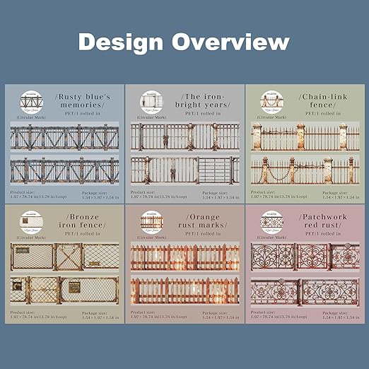 6 Rolls Retro Rust Fence PET Tape, Vintage Industrial Fence Collage Set for Scrapbook, Junk Journal, Tags, DIY Crafts & Personal Decor