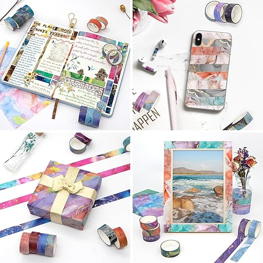 Mooker 48 Rolls Washi Tape Set - Decorative Masking Tape Colored Marbling Patterns, Adhesive Artists Tapes for Journaling Supplies, DIY Crafts, Scrapbooking, Junk Journal Supplies, School Supplies