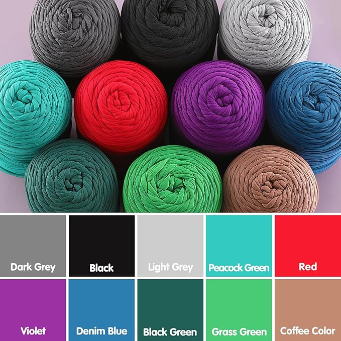 Soft T-Shirt Yarn for Crochet, T Shirt Yarns for Crocheting Crafts, Bags, Basket, Coaster, Tshirt Yarns - 400 g/130 yds with 1 Crochet Hook (1, Dark Grey)