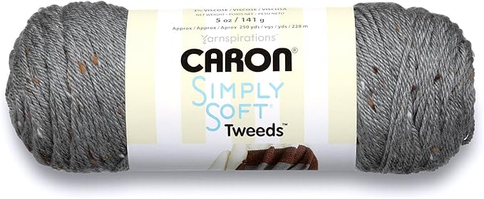 Caron Simply Soft Tweeds Yarn (4) Medium Gauge 100% Acrylic - 5oz - Gray - Machine Wash & Dry