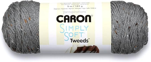 Caron Simply Soft Tweeds Yarn (4) Medium Gauge 100% Acrylic - 5oz - Gray - Machine Wash & Dry