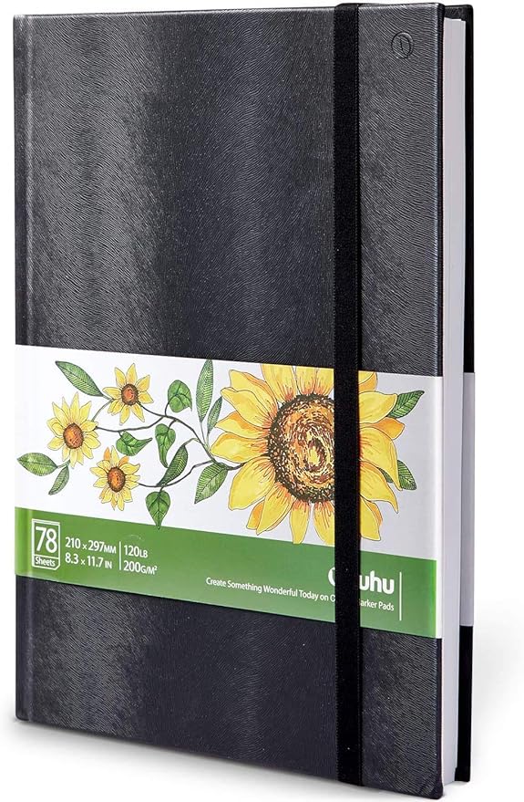 Ohuhu Sketchbook Marker Paper Pad: 8.3"x11.7" Large Art Sketch Book Drawing Papers 78 Sheets/156 Pages 120 lb/200 gsm Hardcover Sketching Books for Alcohol Markers Sketchpad Christmas Gift