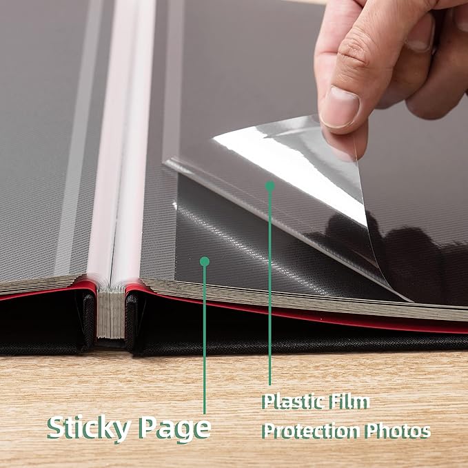 Photo Album Self Adhesive Scrapbook 3x5 4x6 5x7 6x8 Magnetic Album DIY Scrap Book 11x10.6 Inch 40 Black Sticky Pages Linen Cover DIY Photo Album(Black)