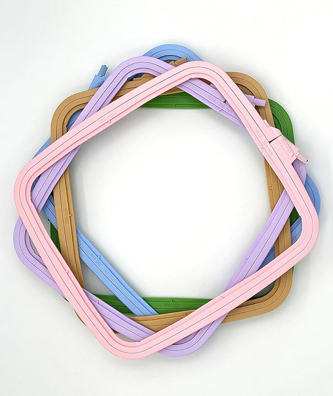 nurge square embroidery hoop - plastic cross stitch frame for needlepoint & embroidery - adjustable craft hoop - pink - no:4 (large)