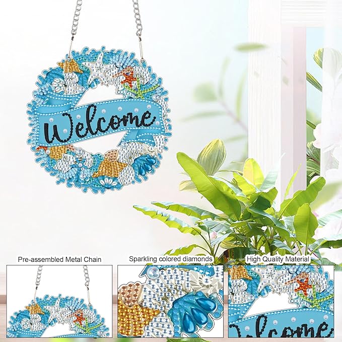 MVVMTOP 5.7x5.9inch Diamond Painting Kits Ocean Hanging Pendant DIY Marine Organism Wreath Ornaments Shaped Diamond, HGJ081