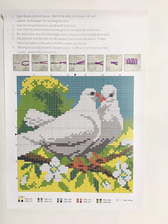 LAPATAIN Latch Hook Kits for DIY Throw Pillow Cover,Needlework Cushion Cover Hand Craft Crochet for Great Family 17X17inch White Dove