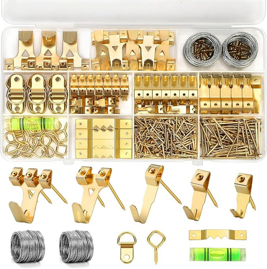 322Pcs Picture Hanging Kit, Professional Picture Hangers with Hooks, Nails, Wire, D Rings, Sawtooth Hangers ,Eye Hooks and Level–All-in-One Wall Hanging Kit for Frames, Mirrors, Photos & Art
