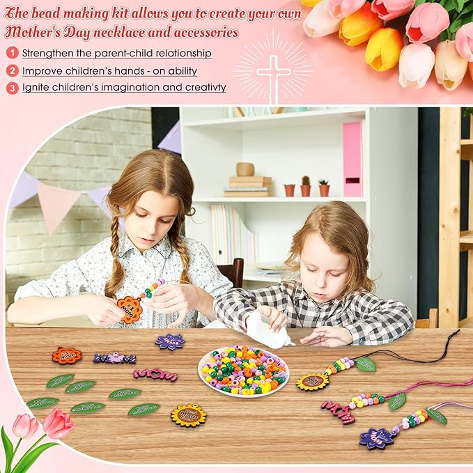 Jetec 25 Sets Mom Gifts from Daughter Son Mothers Beads for Necklace Bracelet Mother's Day Craft DIY Letters Jewelry Making Kit Bulk for Classroom School Toddlers Fun Activities Party Favors