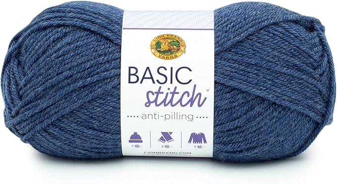 Lion Brand Yarn Basic Stitch Anti-Pilling Yarn for Crocheting, Knitting, and Crafts, Deep Denim Heather, 1 Pack