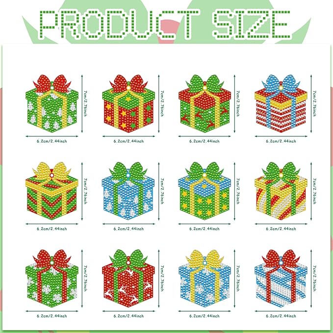 Cinrobiye 12 Pieces Christmas Diamond Painting Keychains Kits with Tools Christmas Diamond Art Hanging Ornaments DIY Xmas Refrigerator Decor Craft Kits for Holiday Party (Gift)