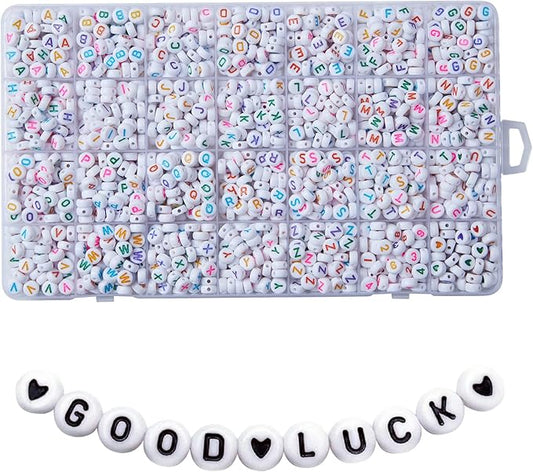 1400pcs letter beads, 4x7 mm acrylic alphabet beads, beads for jewelry and bracelet making, in 28 grid box (white and colorful)