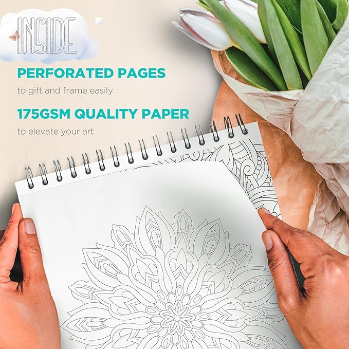 ColorIt Mandalas Volume IX Spiral Bound Adult Coloring Book with 50 Mandala Patterns for Relaxation and Stress Relief - Includes Perforated Pages, Thick Paper, Hardback Covers, and Blotter Page