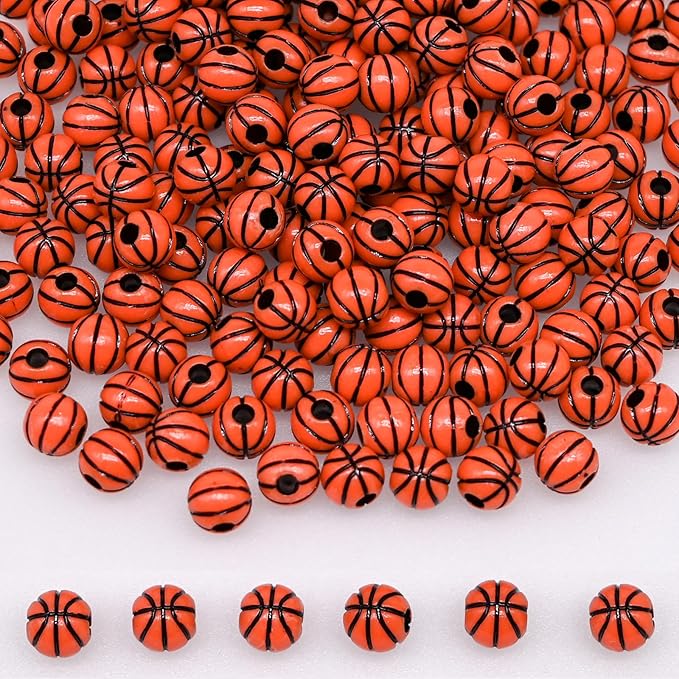 200+ pcs Basketball Beads Sport Bulk Kandi Beads for Jewelry Making, Bracelet Keychain Becklace Charm Bead Kit (Basketball)