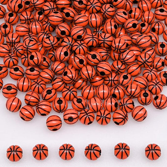 200+ pcs Basketball Beads Sport Bulk Kandi Beads for Jewelry Making, Bracelet Keychain Becklace Charm Bead Kit (Basketball)